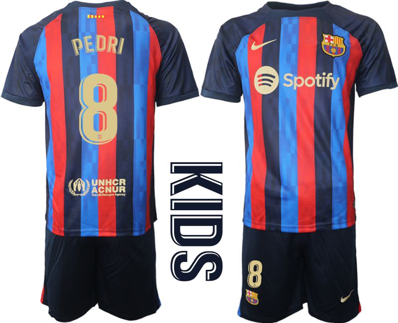Cheap Youth 2022-2023 Club Barcelona home blue 8 Soccer Jersey